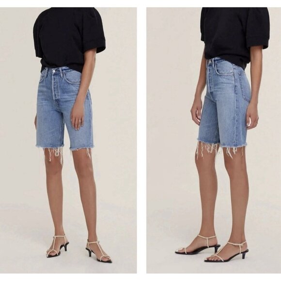 AGOLDE 90's Pinch Waist Raw Hem Short in Marquee Button Fly Raw Hem Size 23 - Picture 1 of 10